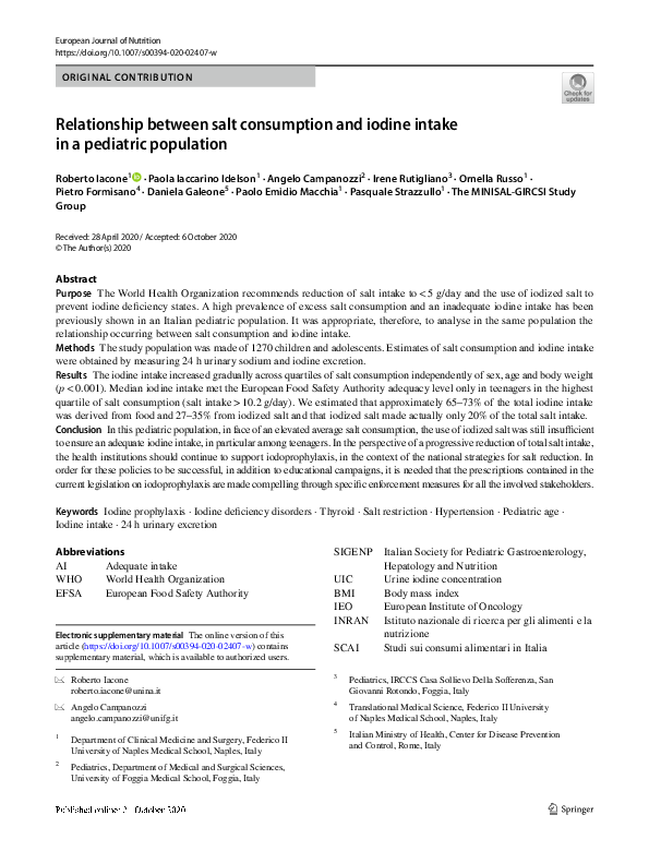 (PDF) Relationship between salt consumption and iodine intake in a ...