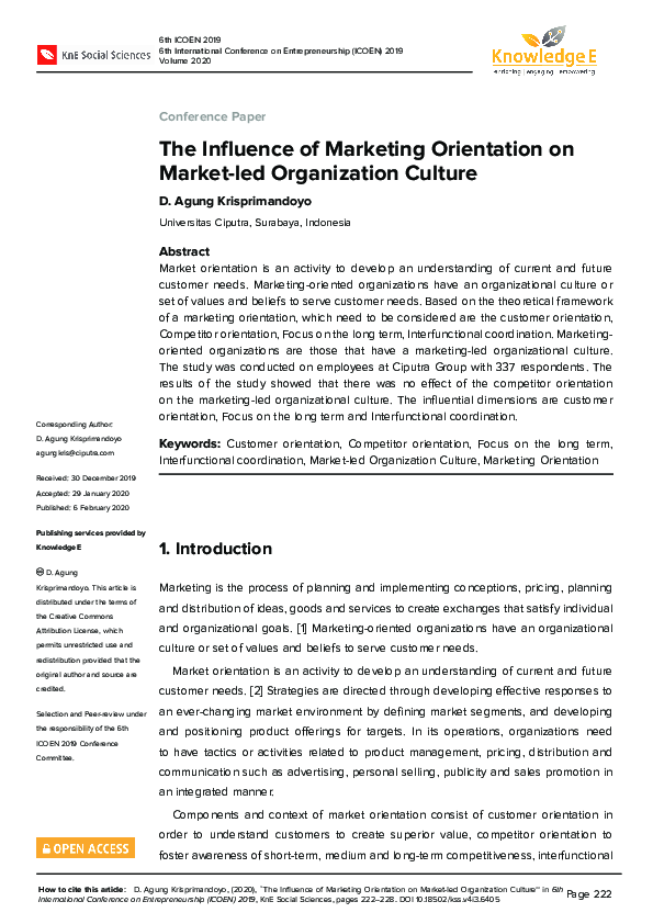 (PDF) The Influence of Marketing Orientation on Market-led Organization ...