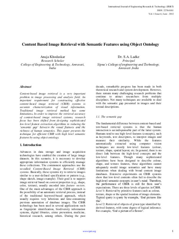(PDF) Content Based Image Retrieval with Semantic Features using Object ...