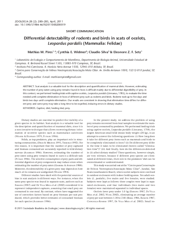(PDF) Differential detectability of rodents and birds in scats of ...