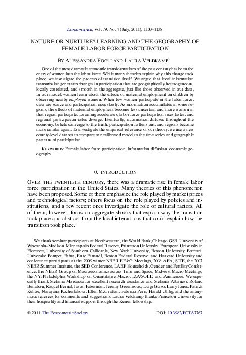 (PDF) Nature or Nurture? Learning and the Geography of Female Labor ...