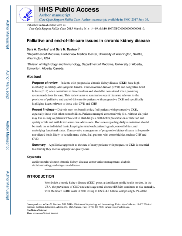 (PDF) Palliative and end-of-life care issues in chronic kidney disease