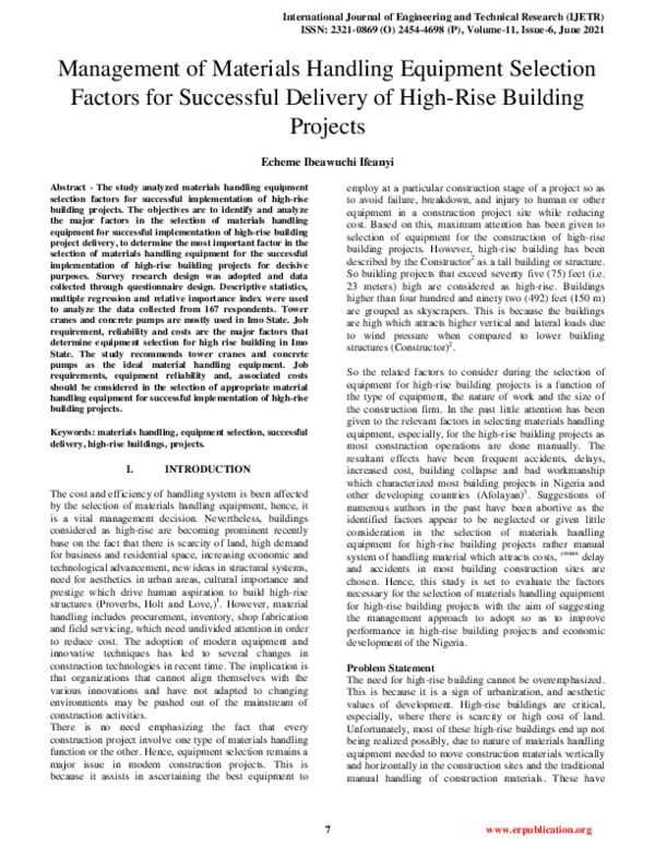 (PDF) Management of Materials Handling Equipment Selection Factors for