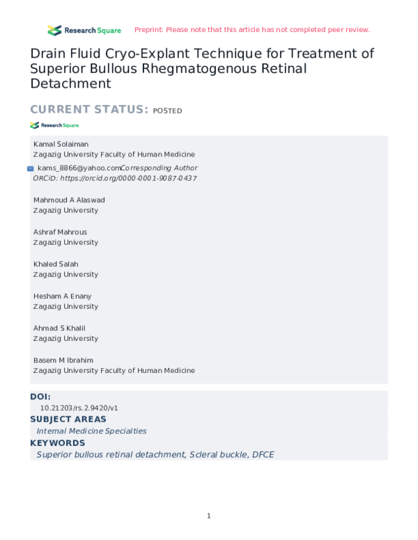 (PDF) Drain Fluid Cryo-Explant Technique for Treatment of Superior ...