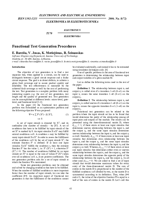 (PDF) Functional Test Generation Procedures
