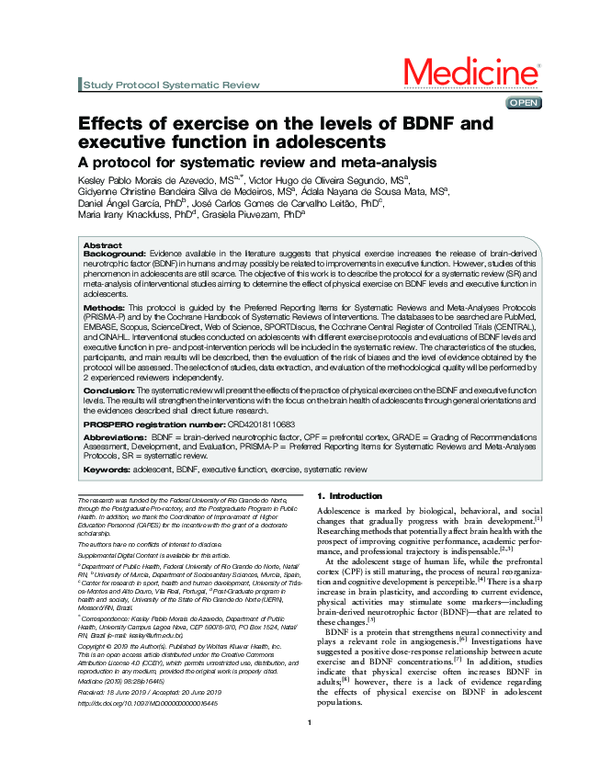 (PDF) Effects of exercise on the levels of BDNF and executive function ...