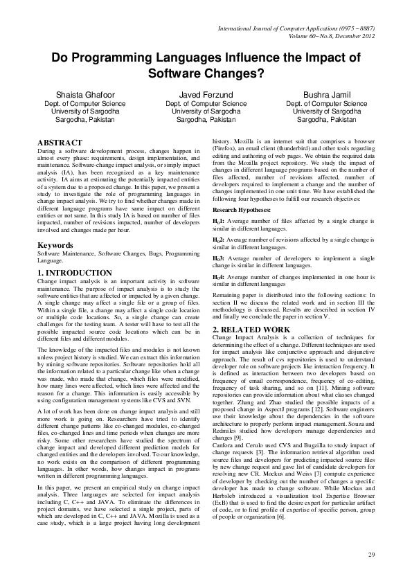 (PDF) Do Programming Languages Influence the Impact of Software Changes?