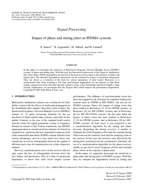 (PDF) Signal Processing Impact of phase and timing jitter on IFDMA