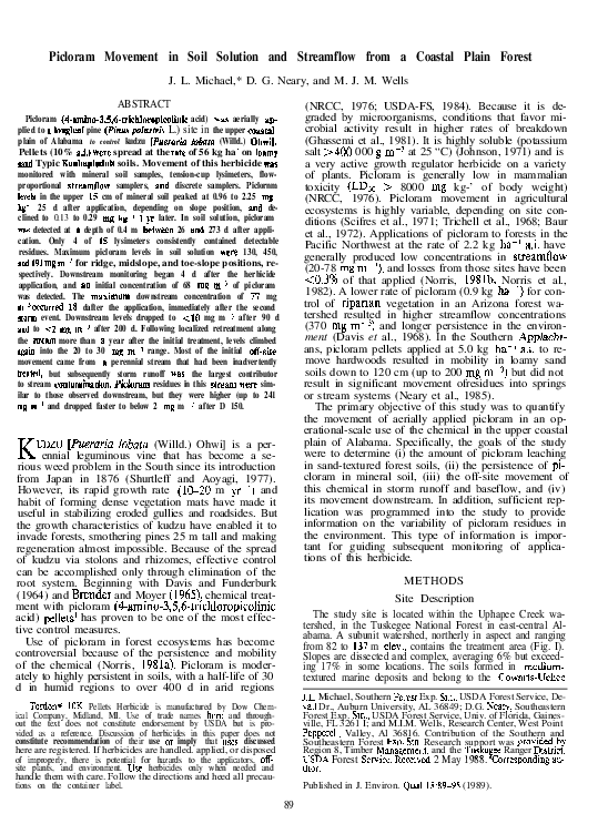 (PDF) Picloram Movement in Soil Solution and Streamflow from a Coastal ...