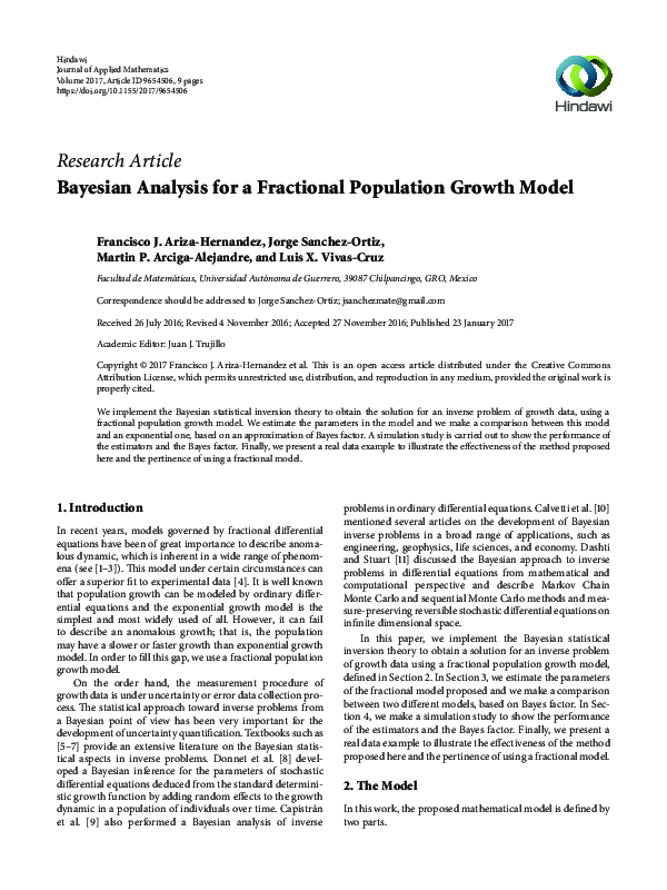 (PDF) Bayesian Analysis for a Fractional Population Growth Model