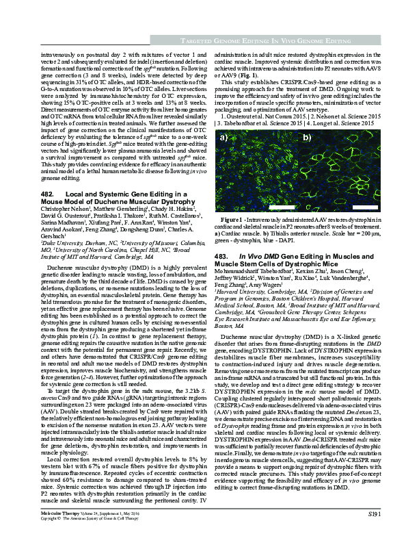 (PDF) 482. Local and Systemic Gene Editing in a Mouse Model of Duchenne ...