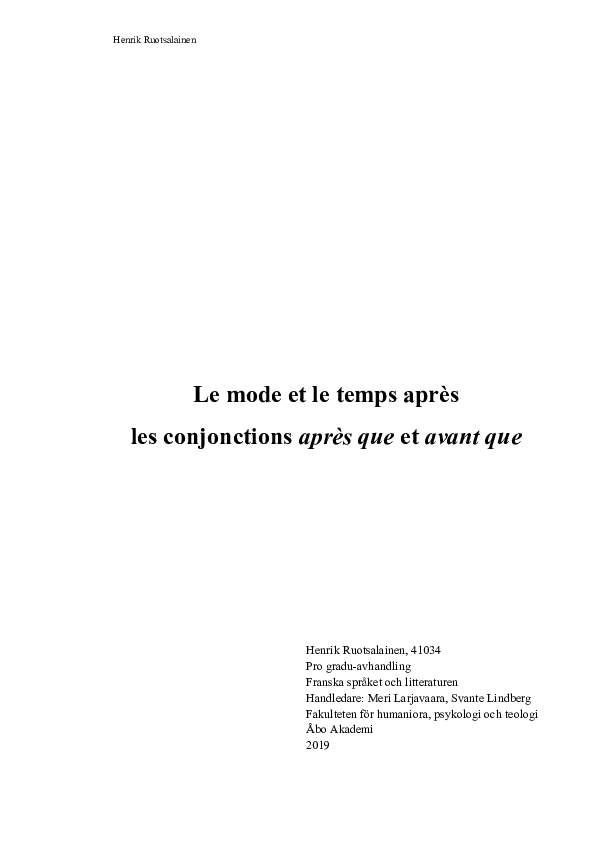 (PDF) Le mode et le temps après les conjonctions après que et avant que