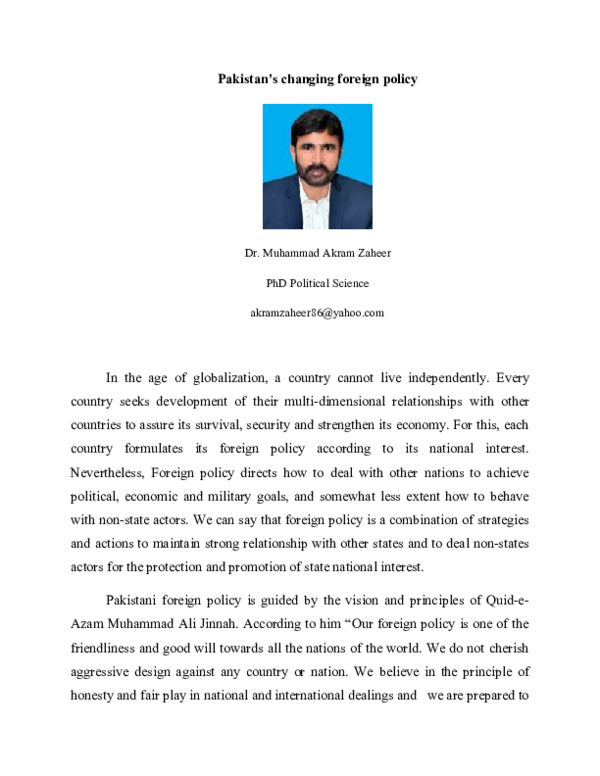Pakistan's changing foreign policy
