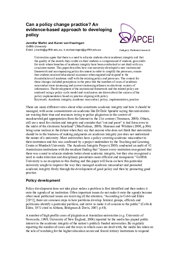 (PDF) Can a policy change practice? An evidence-based approach to ...