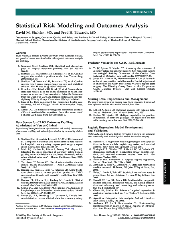 (PDF) Statistical Risk Modeling and Outcomes Analysis