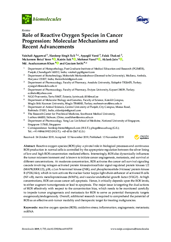(PDF) Role of Reactive Oxygen Species in Cancer Progression: Molecular ...