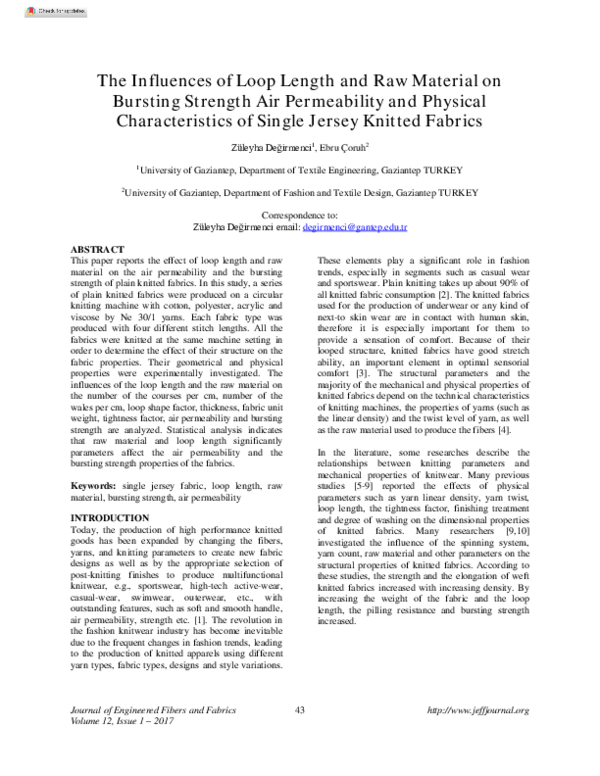 (PDF) The Influences of Loop Length and Raw Material on Bursting ...