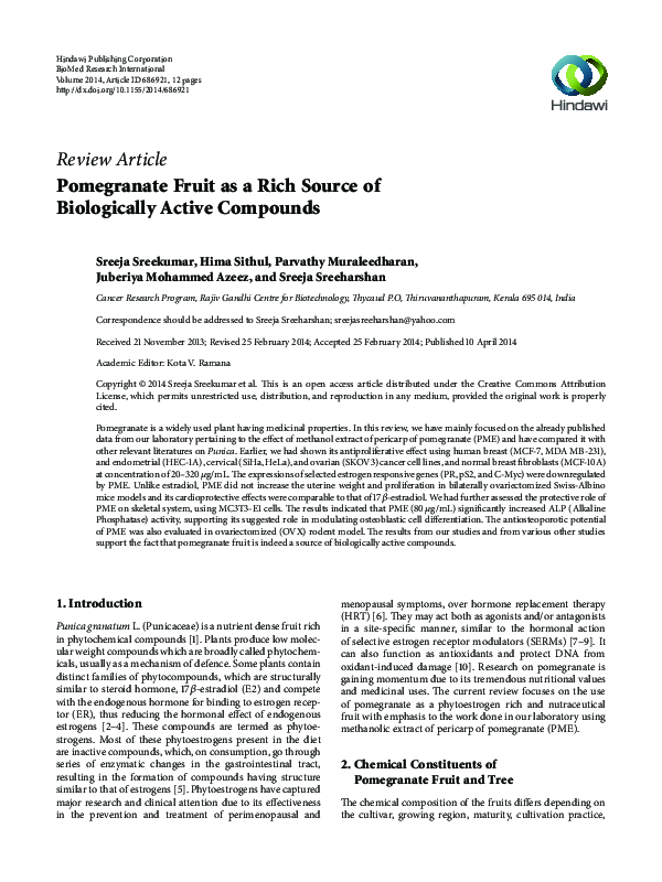 (PDF) Pomegranate Fruit as a Rich Source of Biologically Active Compounds