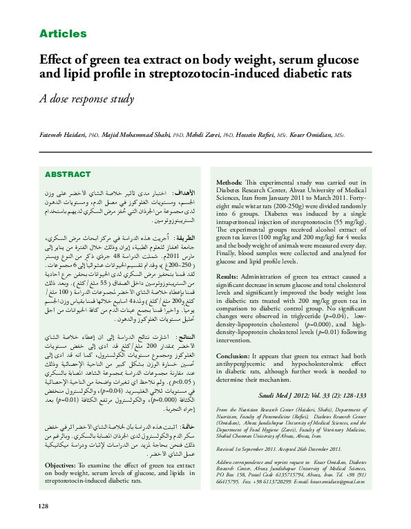 (PDF) Effect of green tea extract on body weight, serum glucose and ...