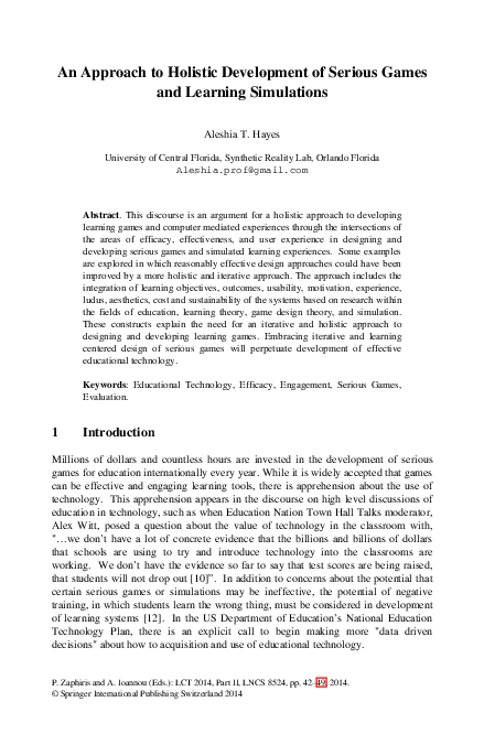 (PDF) An Approach to Holistic Development of Serious Games and Learning ...