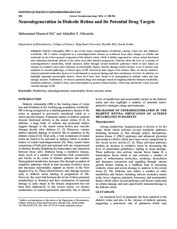 (PDF) Neurodegeneration in diabetic retina and its potential drug targets