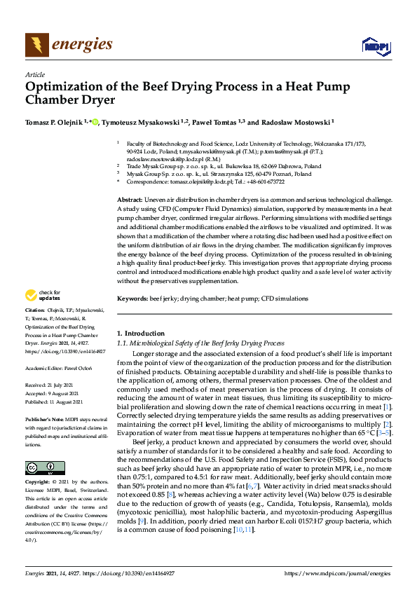 (PDF) Optimization of the Beef Drying Process in a Heat Pump Chamber Dryer