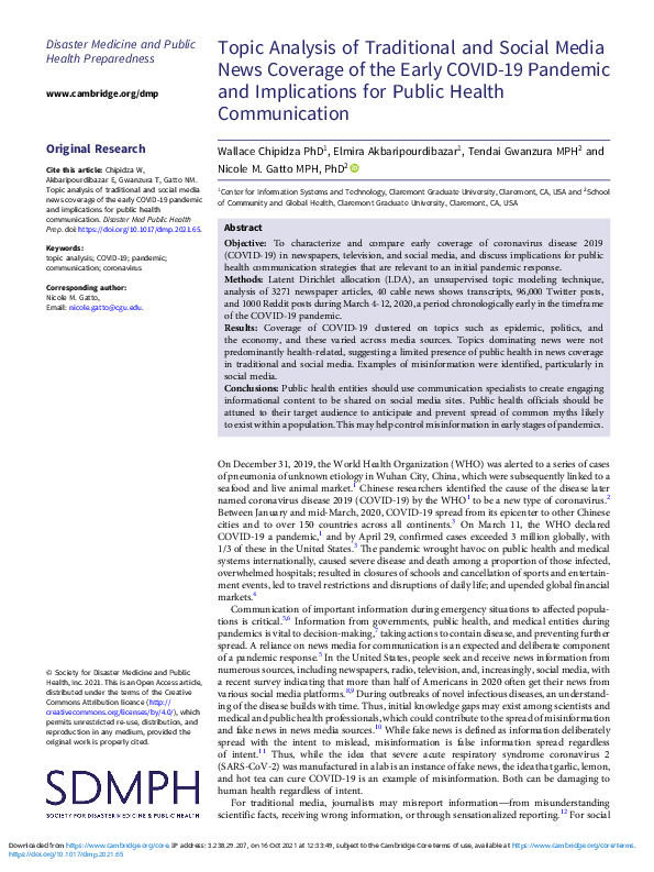 (PDF) A topic analysis of traditional and social media news coverage of ...