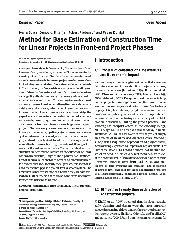 (PDF) Method for Base Estimation of Construction Time for Linear ...