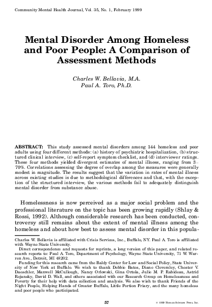 (PDF) Mental disorder among homeless and poor people: a comparison of ...