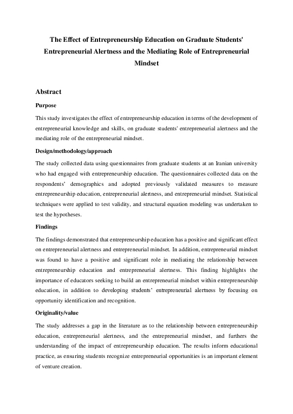 (PDF) The Effect of Entrepreneurship Education on Graduate Students ...