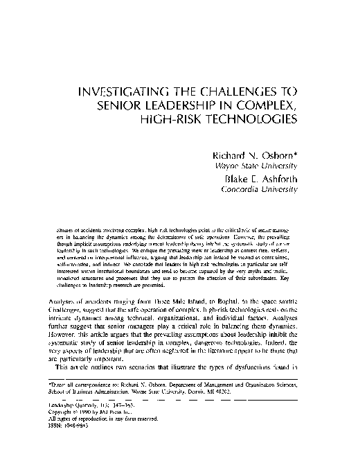 (PDF) Investigating the challenges to senior leadership in complex ...