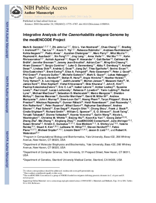 (PDF) Integrative Analysis of the Caenorhabditis elegans Genome by the ...