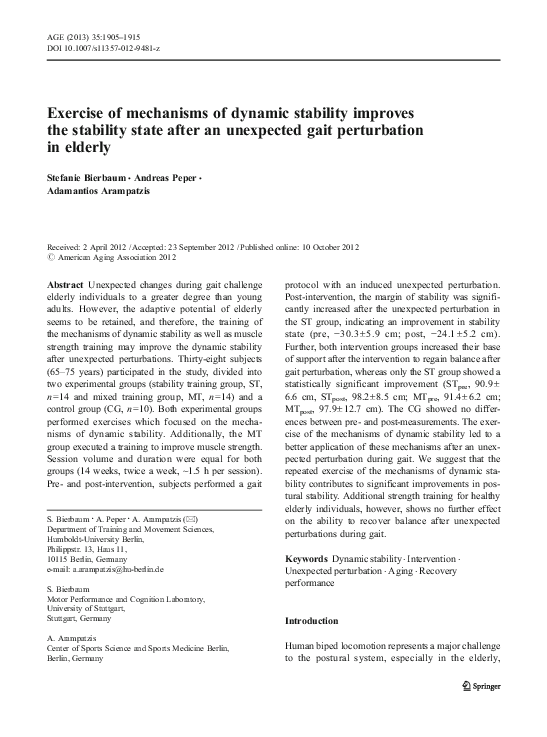 (PDF) Exercise of mechanisms of dynamic stability improves the ...