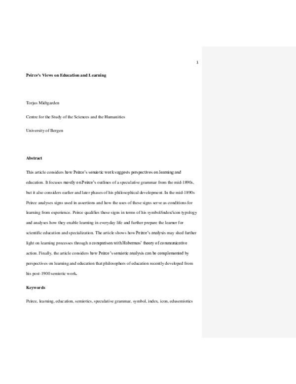 (PDF) Peirce's Views on Education and Learning