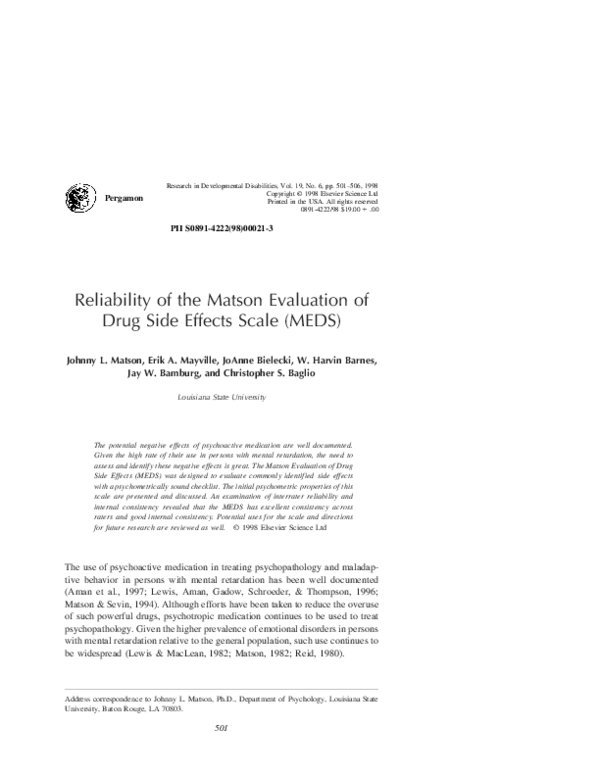 (PDF) Reliability of the Matson Evaluation of Drug Side Effects scale ...