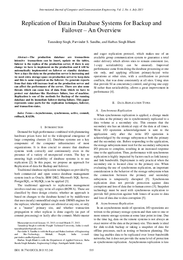 (PDF) Replication of Data in Database Systems for Backup and Failover ...