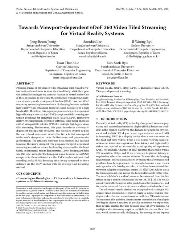 (PDF) Towards Viewport-dependent 6DoF 360 Video Tiled Streaming for ...