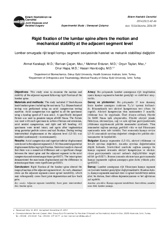 (PDF) Rigid fixation of the lumbar spine alters the motion and ...