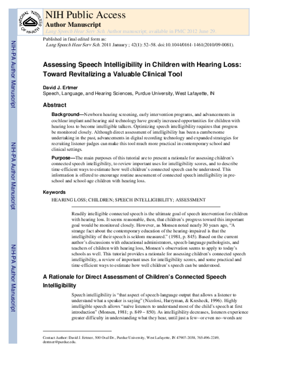 (PDF) Assessing Speech Intelligibility in Children With Hearing Loss ...