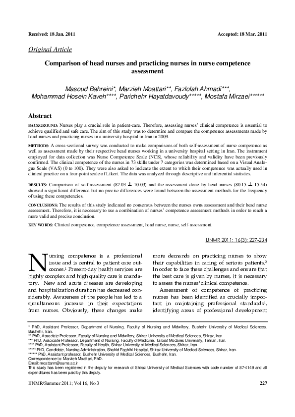 (PDF) Comparison of head nurses and practicing nurses in nurse ...