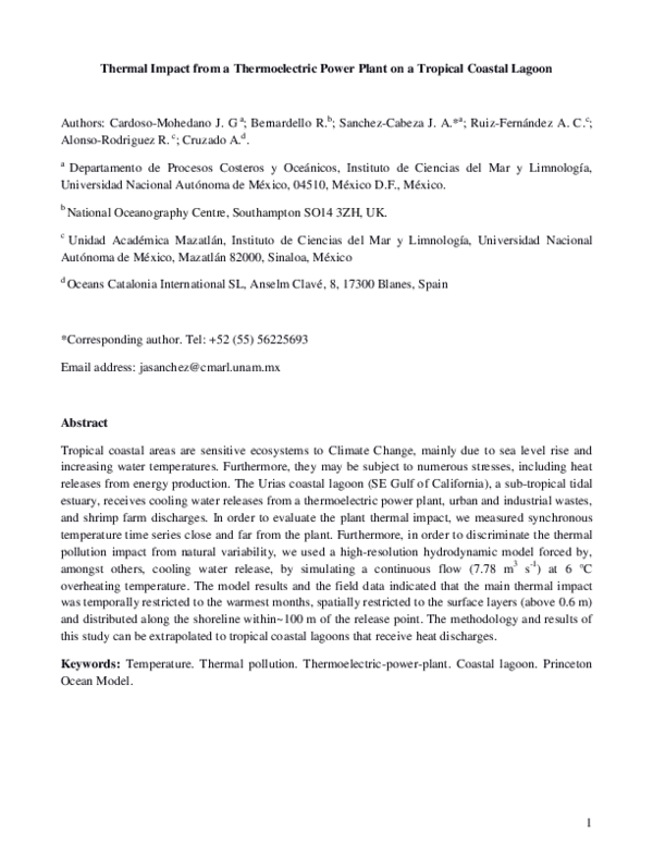 (PDF) Thermal Impact from a Thermoelectric Power Plant on a Tropical ...