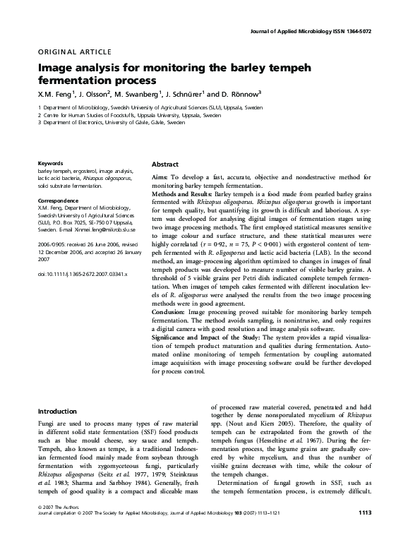 (PDF) Image analysis for monitoring the barley tempeh fermentation
