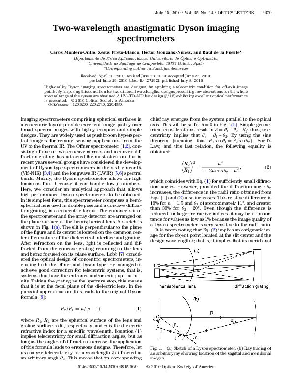 (PDF) Two-wavelength anastigmatic Dyson imaging spectrometers