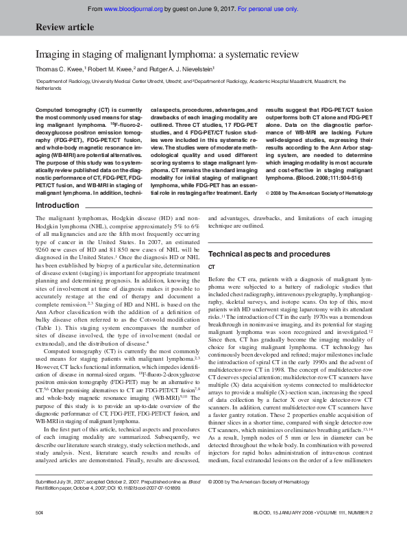 (PDF) Imaging in staging of malignant lymphoma: a systematic review