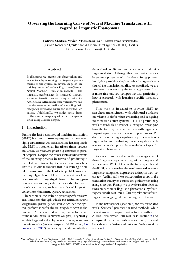 (PDF) Observing the Learning Curve of Neural Machine Translation with ...
