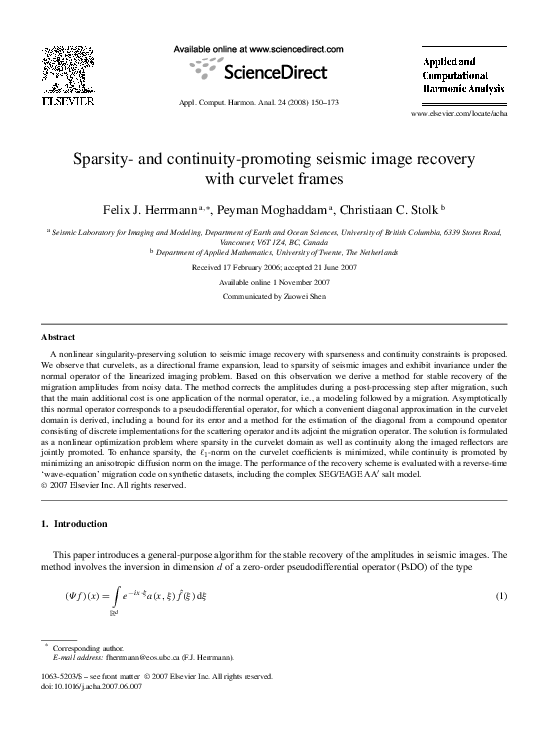 (PDF) Sparsity- and continuity-promoting seismic image recovery with ...