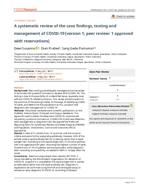 (PDF) A systematic review of the case findings, testing and management ...