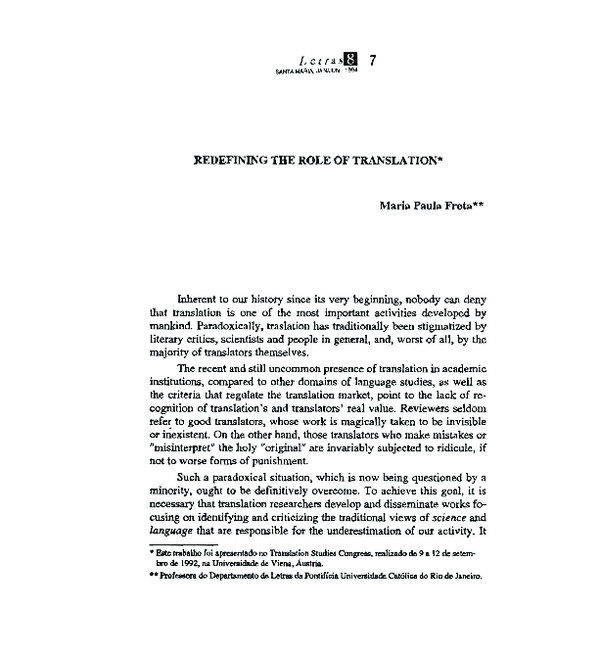(PDF) Redefining the Role of Translation