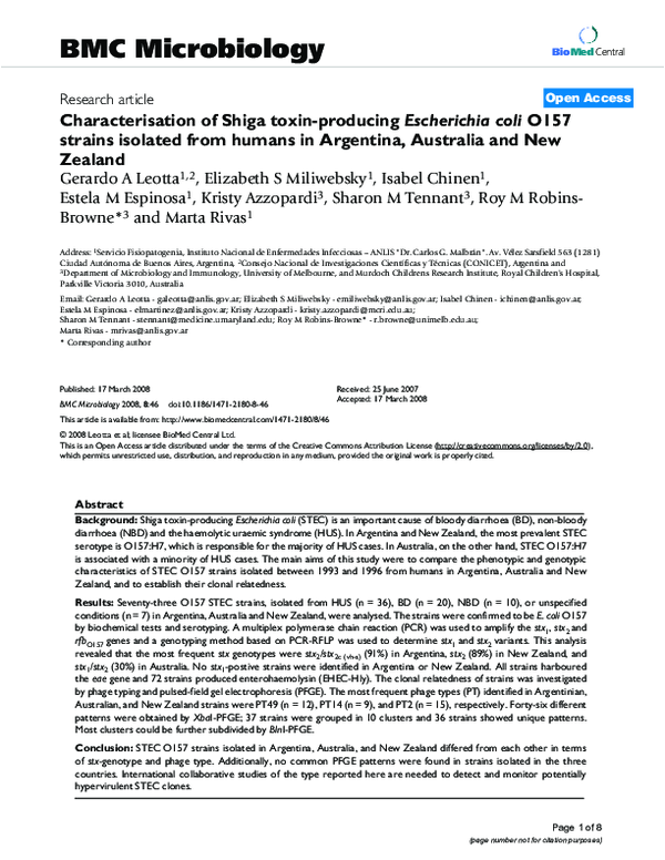 (PDF) Characterisation of Shiga toxin-producing Escherichia coli O157 ...