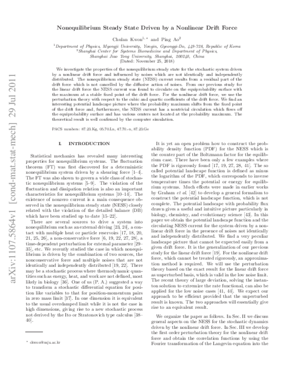 (PDF) Nonequilibrium Steady State Driven by a Nonlinear Drift Force